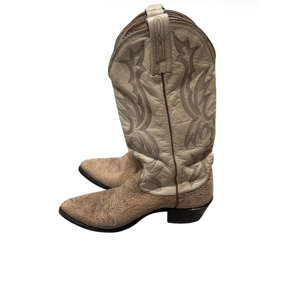 Dan Post Men's Western Cowboy Boots White Tan Embroidered Leather 9.5 D